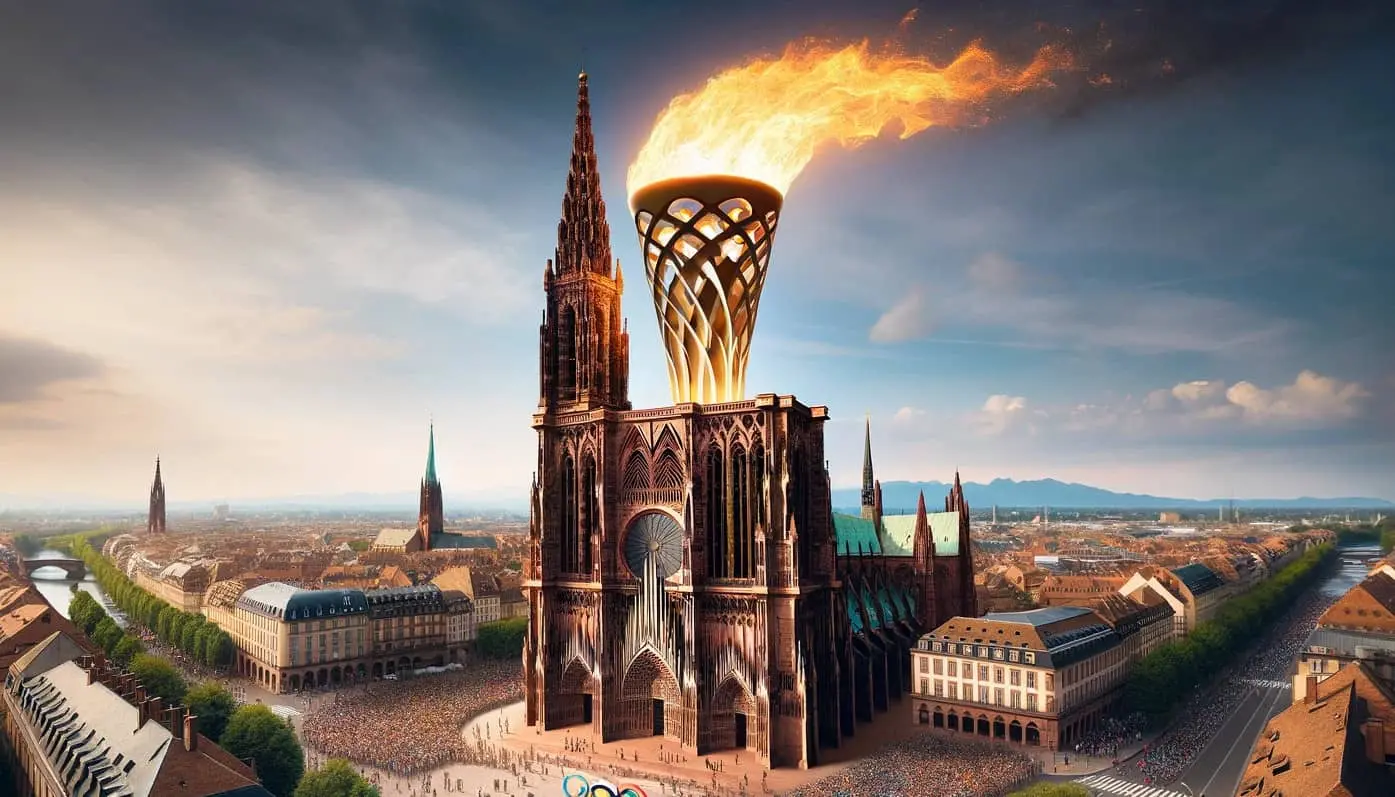 Pour les JO, un artiste parisien transforme la Cathédrale de Strasbourg en gigantesque flamme olympique